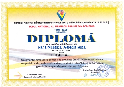 Unibel Nord  в ТОП 10 на търговците в Румъния